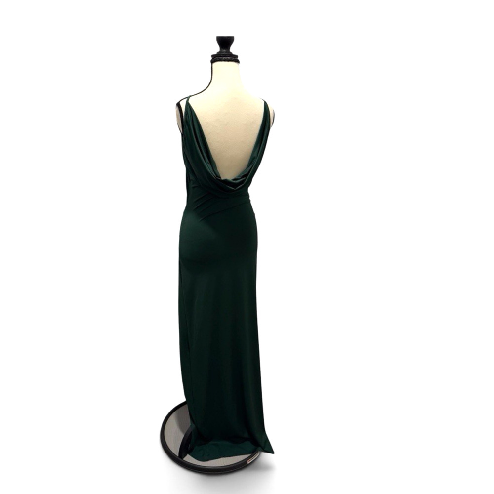 Hello Molly Maxi Dress Green Satin Wrap Slit Formal Evening Size Small USA - Picture 6 of 11